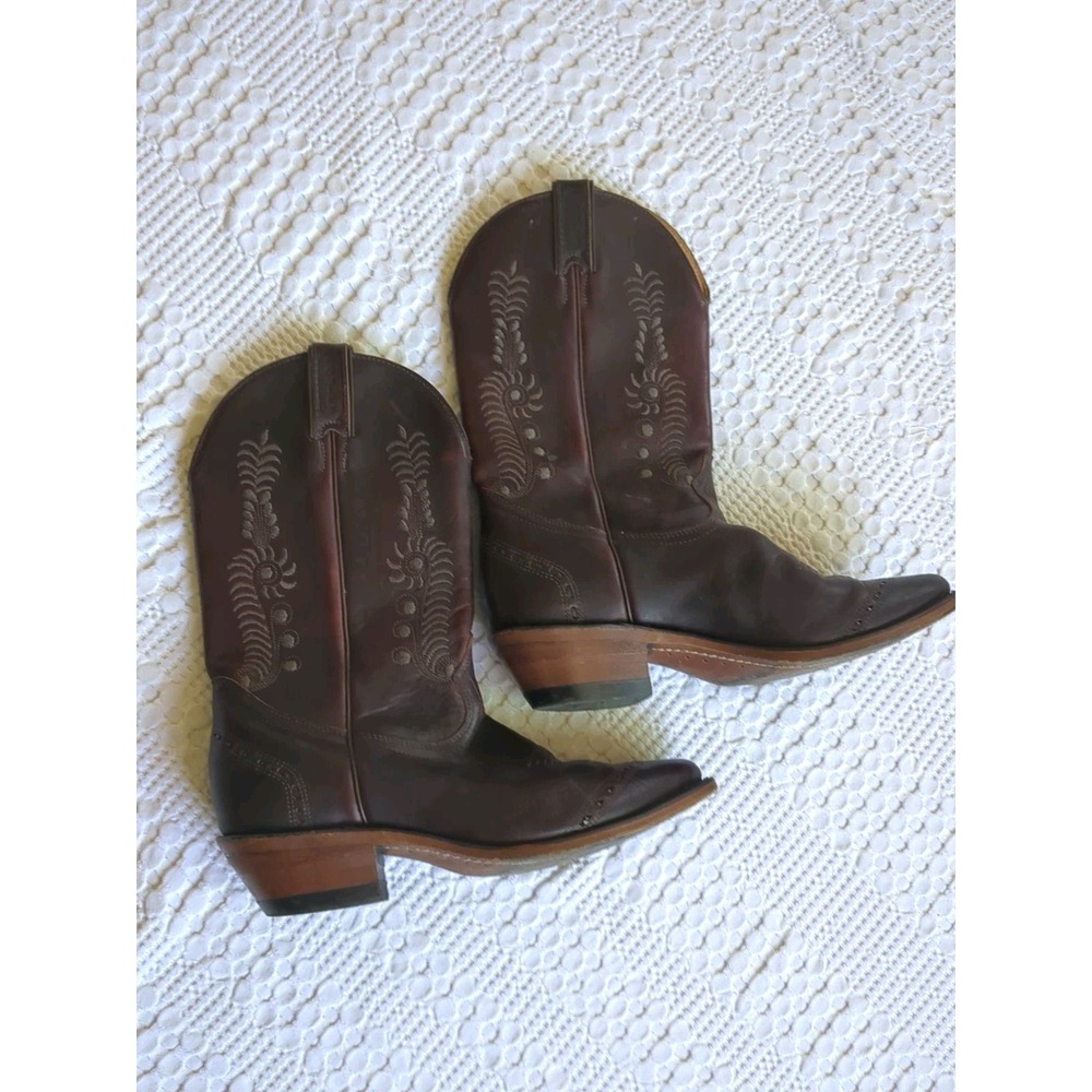 Boulet Leather Cowboy Boots Brown Size 9.5 Pull On Western Embroidered
